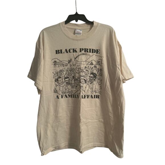 NWOT Gildan Heavy Weight Cotton Cream Color Black Pride T Shirt Size XL - Picture 1 of 5